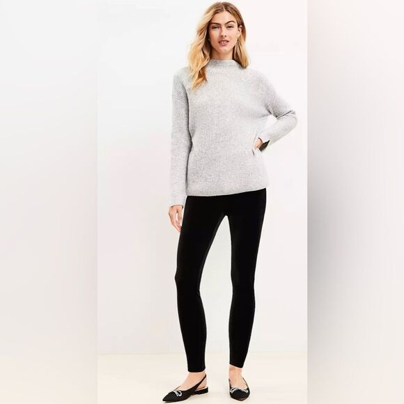 LOFT L Black Velvet Pull On Leggings - Picture 1 of 16